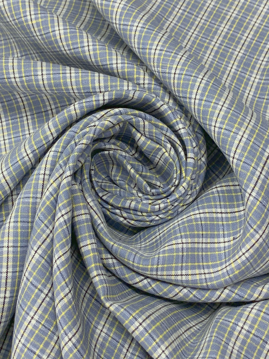 Shadow Blue/Canary/White/Dark Navy 100% Linen Yarn-Dyed Plaid Weave Shirt Weight Woven - European Mill - 58W