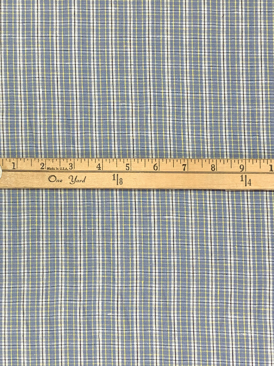 Shadow Blue/Canary/White/Dark Navy 100% Linen Yarn-Dyed Plaid Weave Shirt Weight Woven - European Mill - 58W