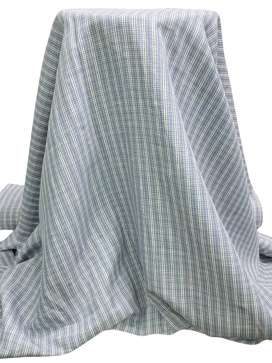 Shadow Blue/Canary/White/Dark Navy 100% Linen Yarn-Dyed Plaid Weave Shirt Weight Woven - European Mill - 58W