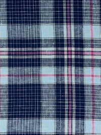 Dark Lapis Blue/Pale Cerulean/White 100% Linen Plaid Weave Shirt-Weight Woven - European Mill - 59W