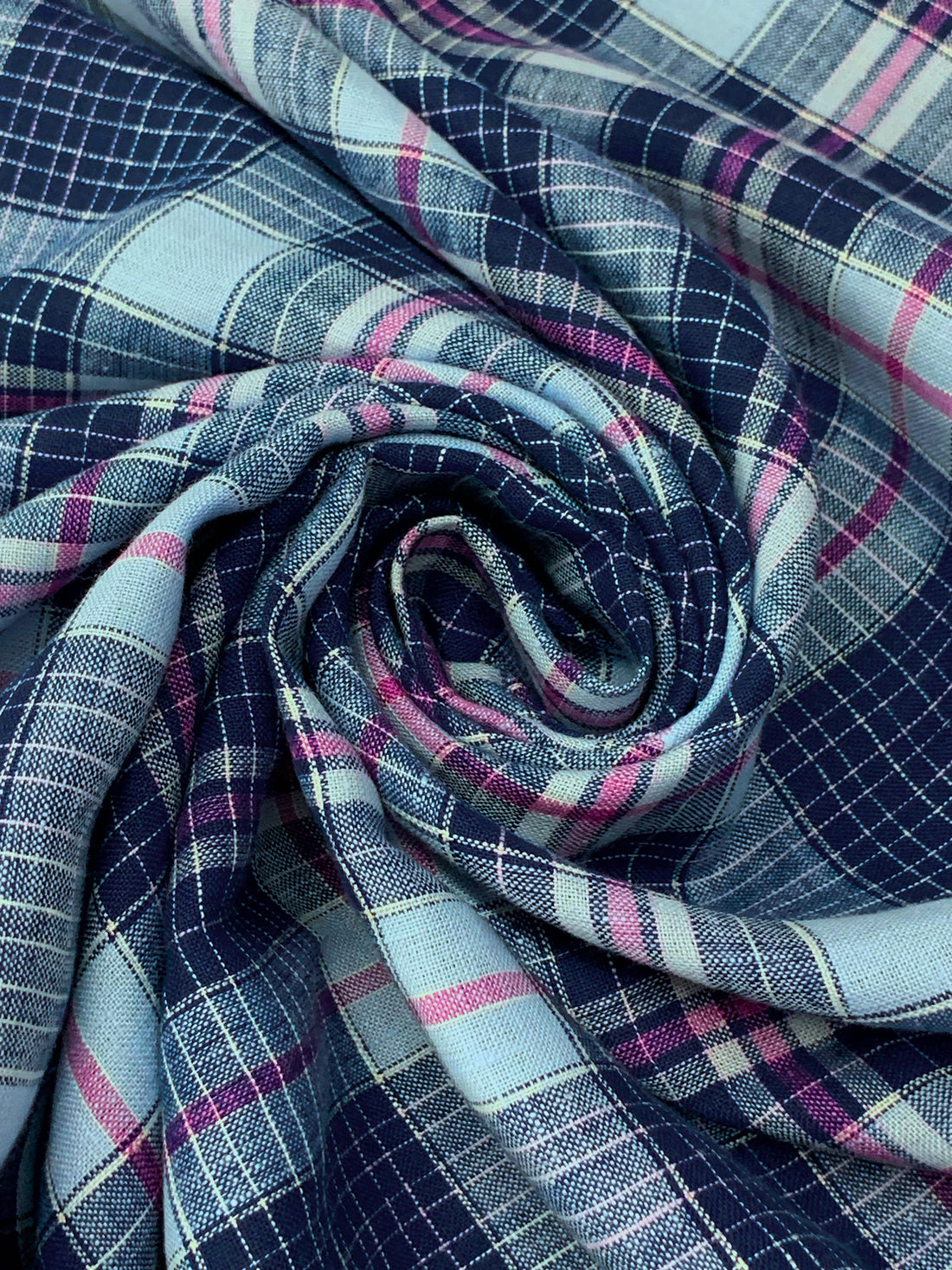 Dark Lapis Blue/Pale Cerulean/White 100% Linen Plaid Weave Shirt-Weight Woven - European Mill - 59W