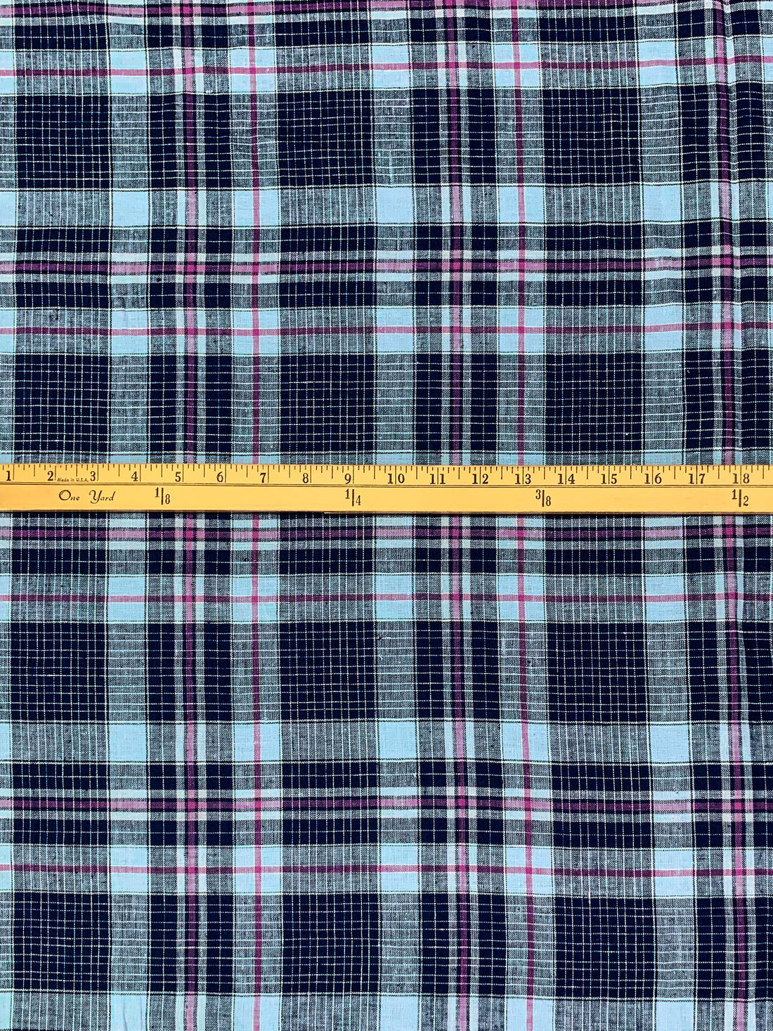 Dark Lapis Blue/Pale Cerulean/White 100% Linen Plaid Weave Shirt-Weight Woven - European Mill - 59W