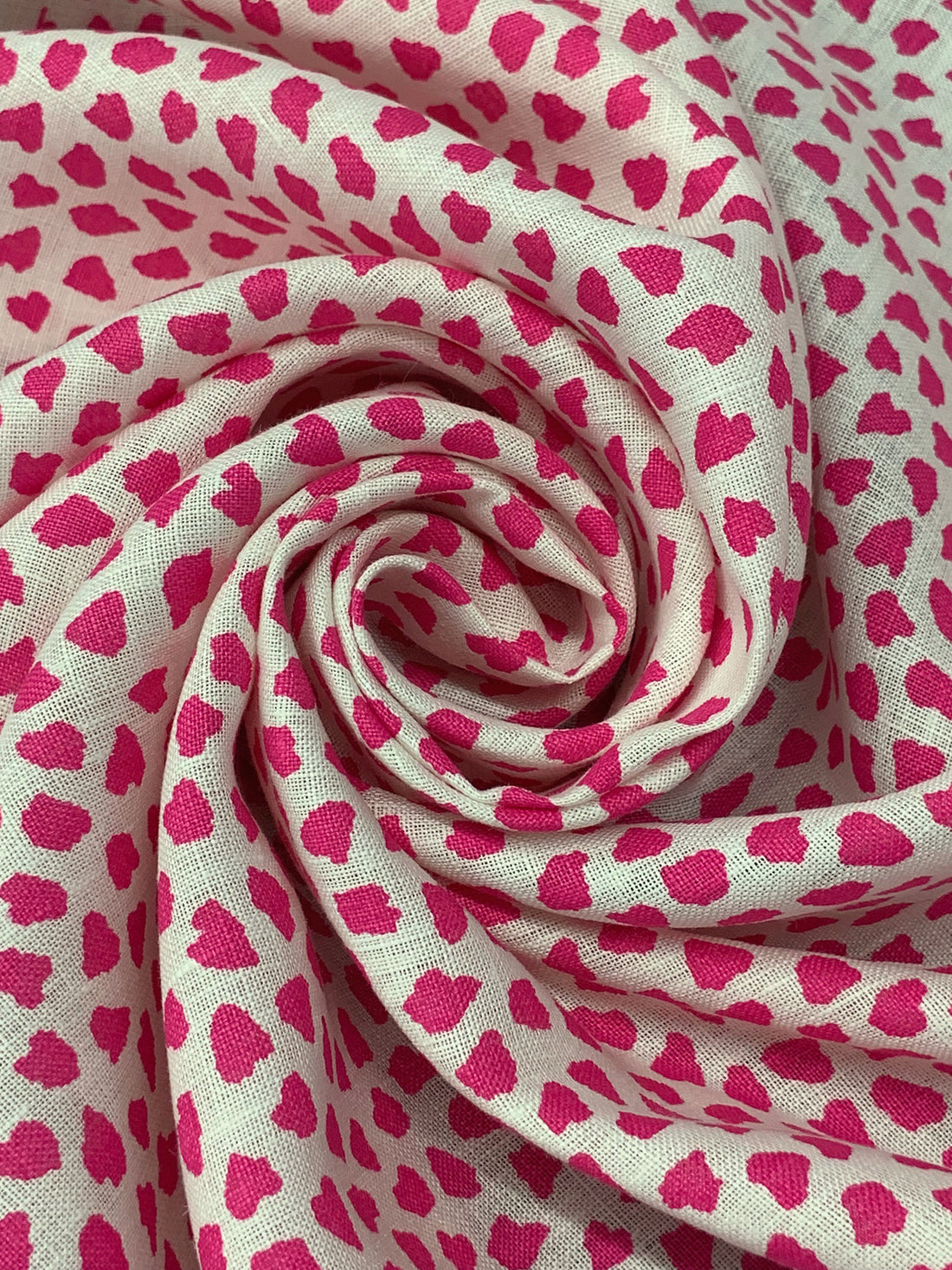 Fuchsia Rose Pink/White 100% Linen Pebble Print Midweight Woven - European Mill - 58W