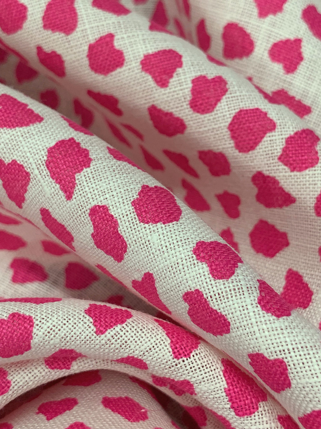 Fuchsia Rose Pink/White 100% Linen Pebble Print Midweight Woven - European Mill - 58W