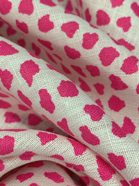 Fuchsia Rose Pink/White 100% Linen Pebble Print Midweight Woven - European Mill - 58W