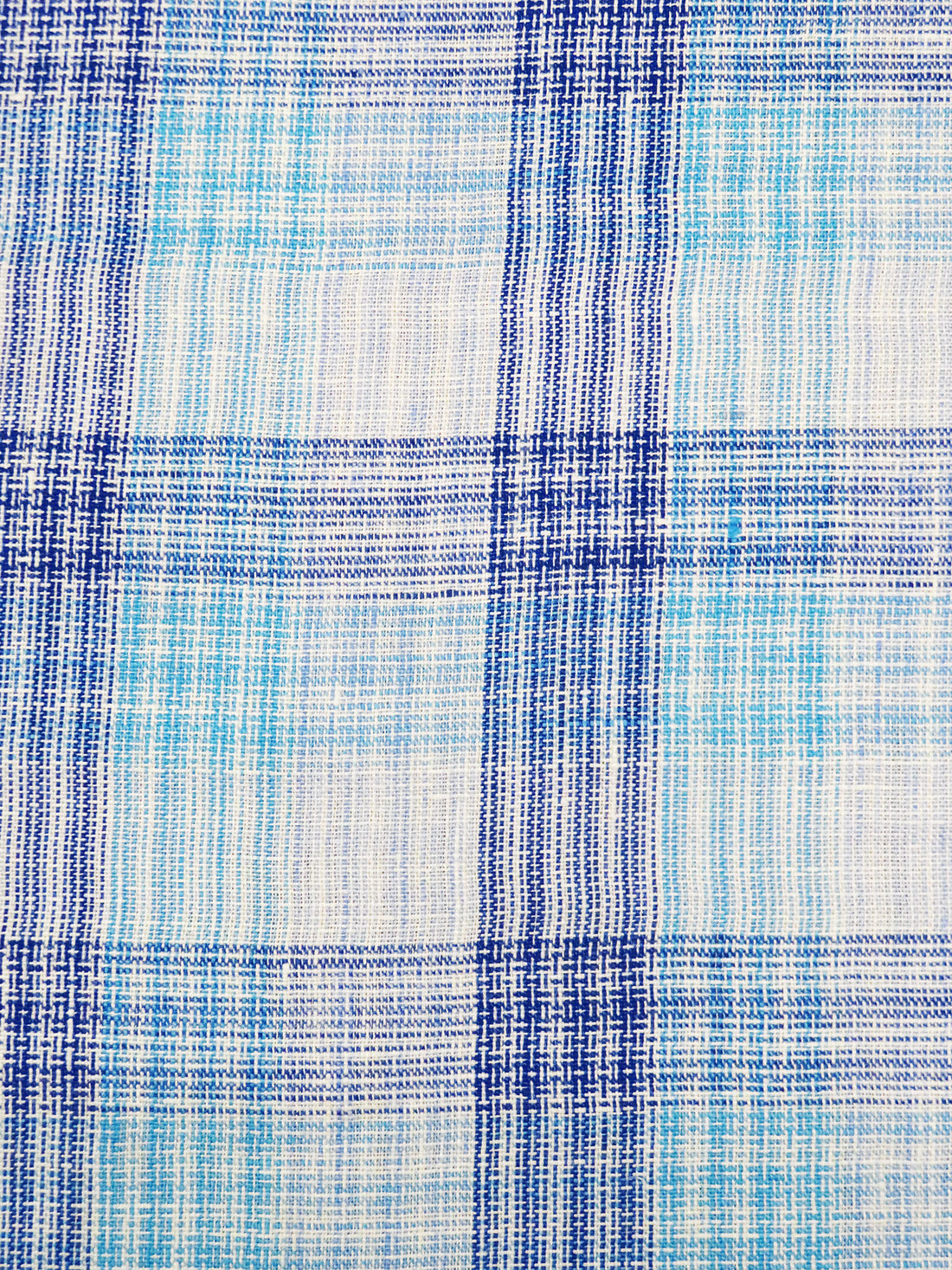 Sky Blue/Dark Blue/Off-White/Multi 100% Linen Yarn-Dyed Plaid Weave Shirt Weight Woven - European Mill - 58W