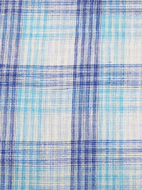 Sky Blue/Dark Blue/Off-White/Multi 100% Linen Yarn-Dyed Plaid Weave Shirt Weight Woven - European Mill - 58W