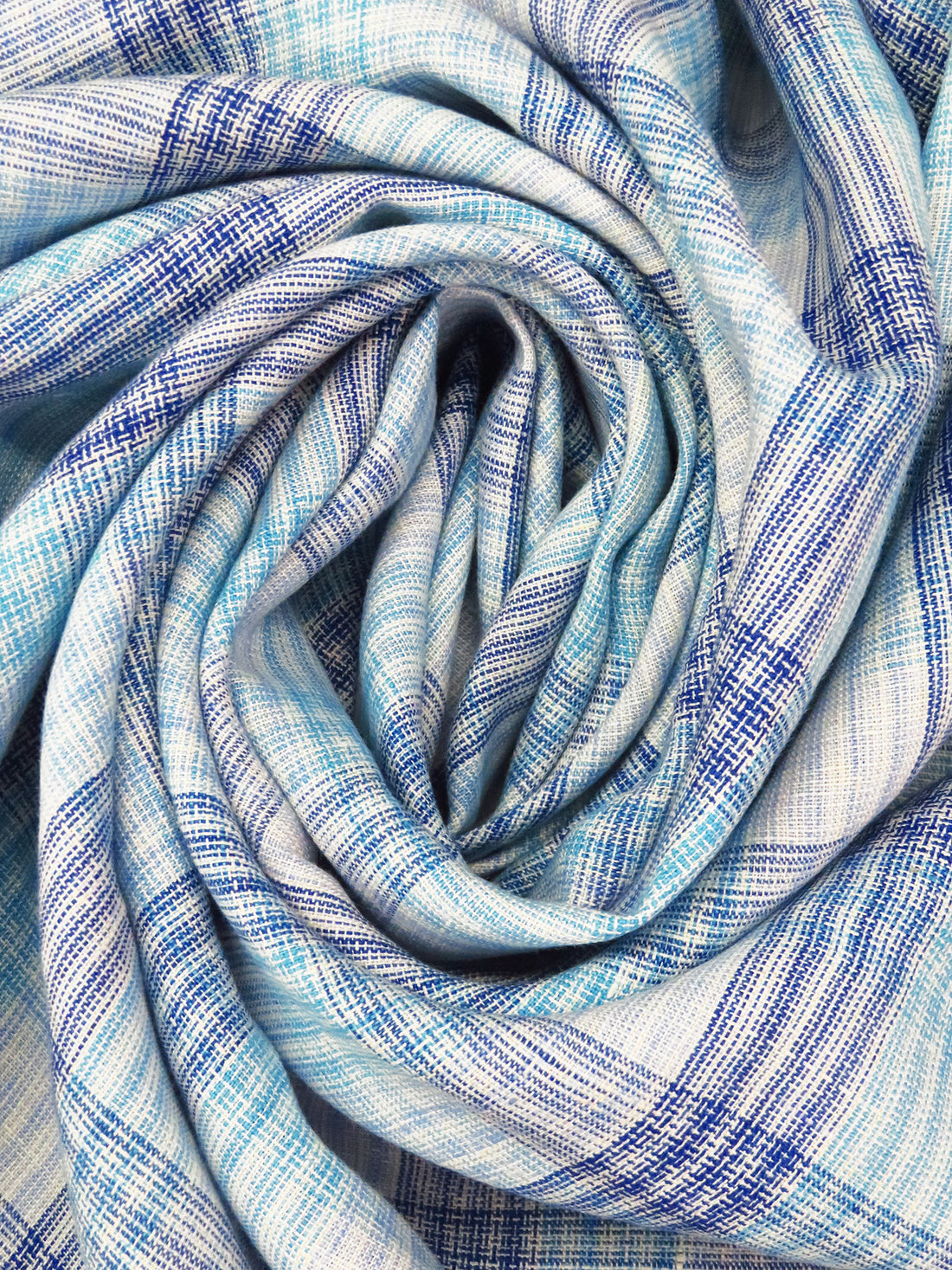 Sky Blue/Dark Blue/Off-White/Multi 100% Linen Yarn-Dyed Plaid Weave Shirt Weight Woven - European Mill - 58W