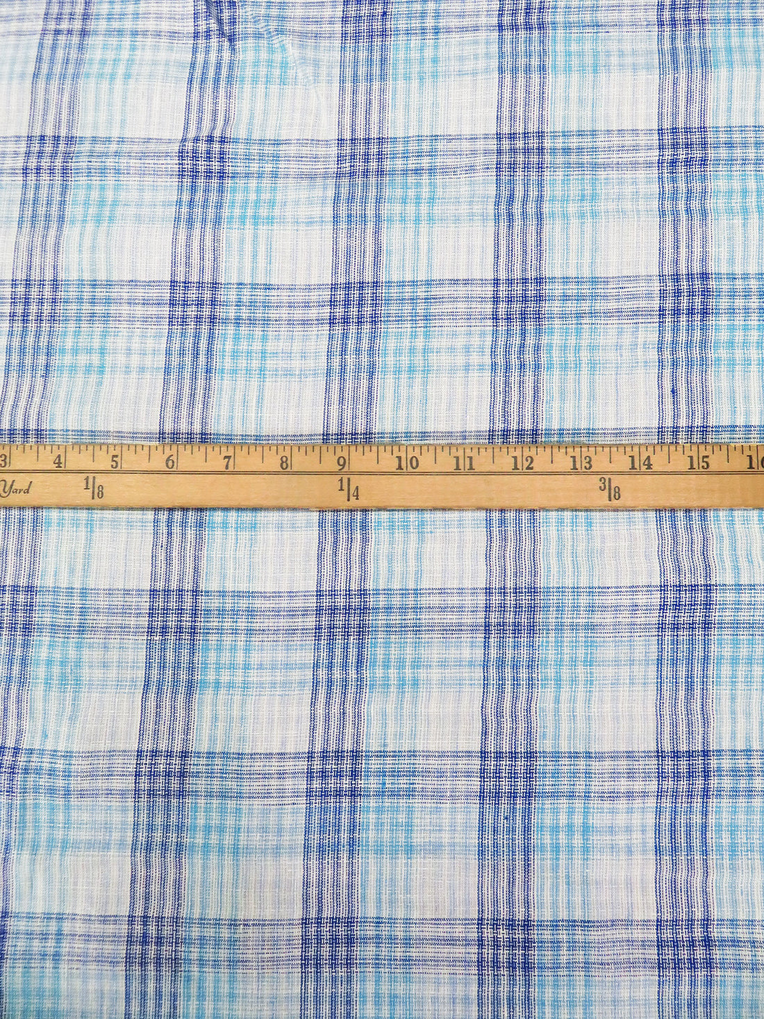 Sky Blue/Dark Blue/Off-White/Multi 100% Linen Yarn-Dyed Plaid Weave Shirt Weight Woven - European Mill - 58W