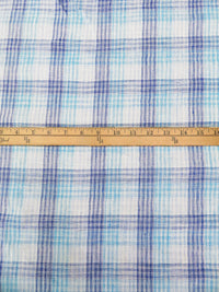 Sky Blue/Dark Blue/Off-White/Multi 100% Linen Yarn-Dyed Plaid Weave Shirt Weight Woven - European Mill - 58W