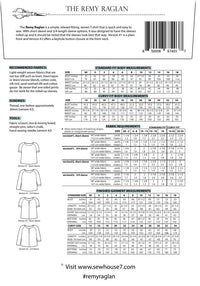 Sew House Seven Patterns - The Remy Raglan -  Sizes 00-34