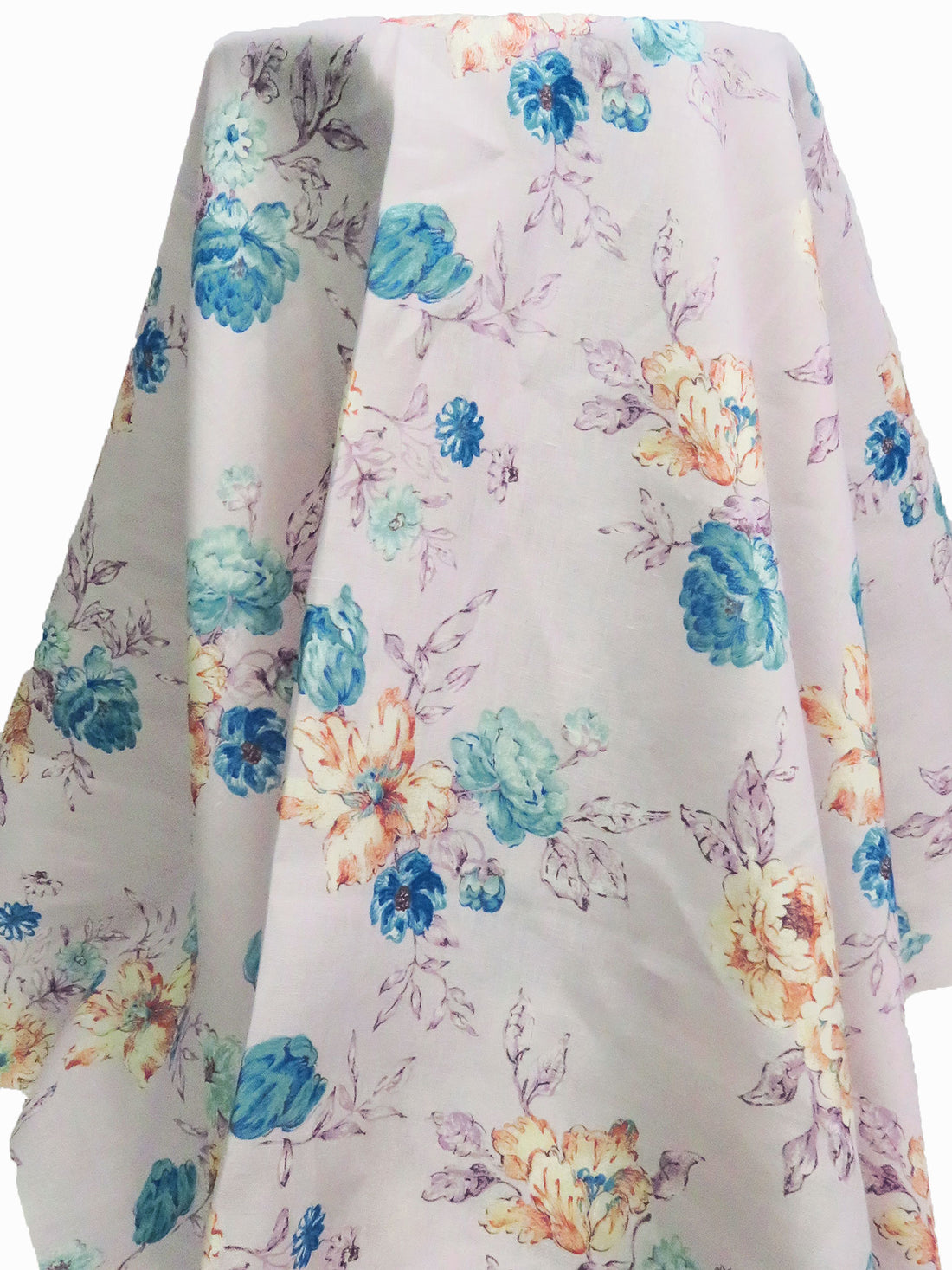 Palest Wisteria/Smoky Topaz/Cadet Blue/Multi 100% Linen Floral Weave Shirt Weight Woven - European Mill - 58W