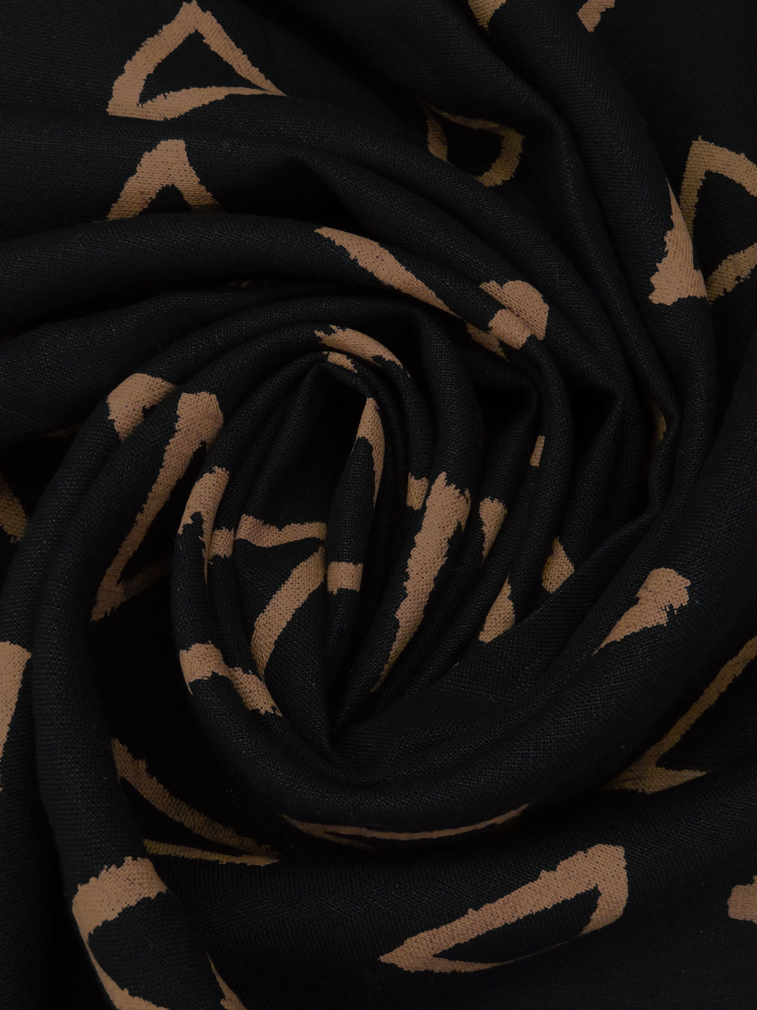 Black/Pastel Brown 100% Linen Triangle Print Mid-Weight Woven - European Mill - 60W