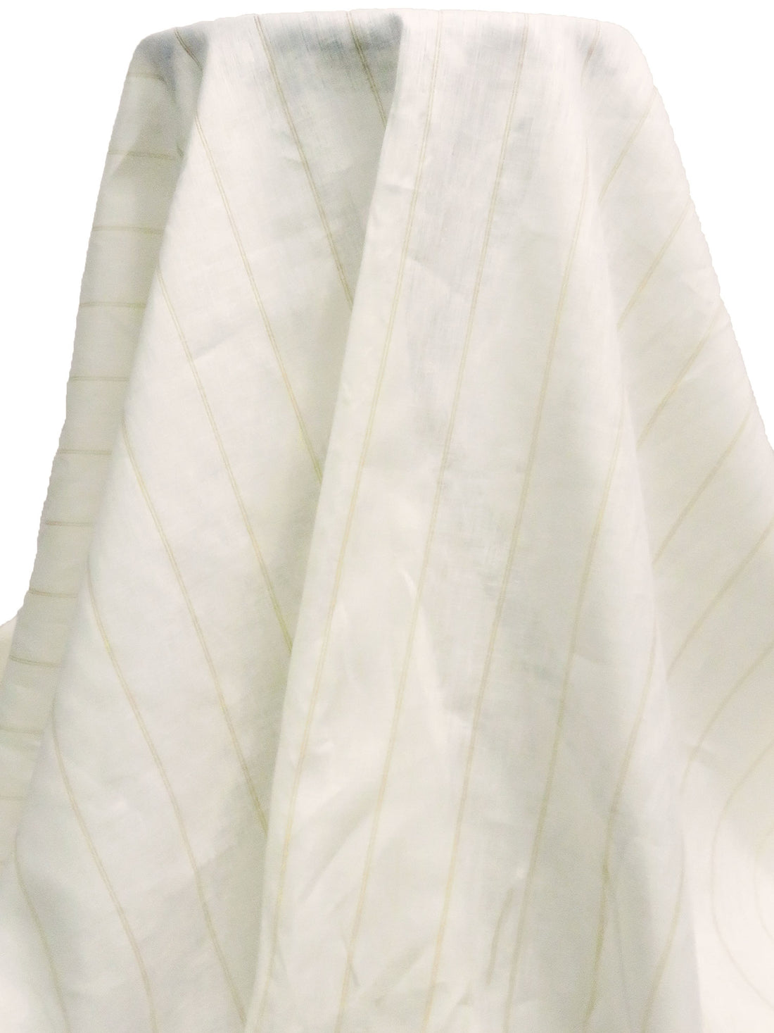 Off-White/Gold 100% Linen Vertical Stripe Weave Shirt Weight Woven - European Mill - 59W