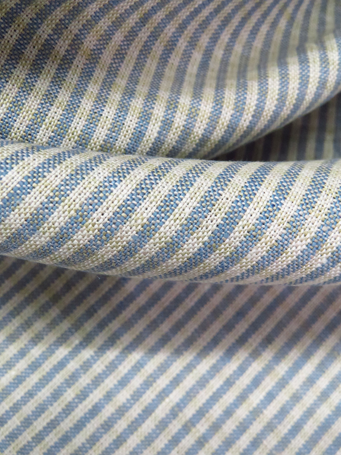 Steel Blue/Pale Misty Moss/Off-White/Multi 100% Linen Small Plaid Weave Mid-Weight Woven - European Mill - 60W