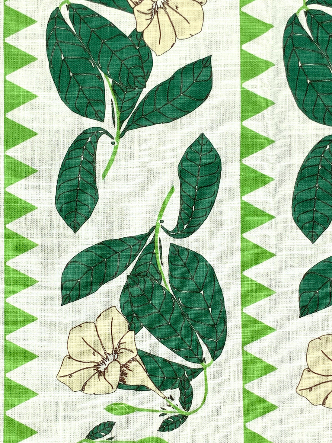 Alabaster/Deep Moss Green/Lime 100% Linen Vertical Floral Print Canvas-Like Woven - European Mill - 55W