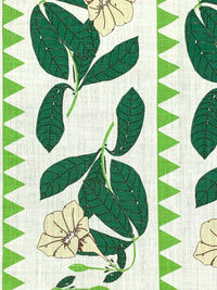 Alabaster/Deep Moss Green/Lime 100% Linen Vertical Floral Print Canvas-Like Woven - European Mill - 55W