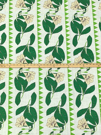 Alabaster/Deep Moss Green/Lime 100% Linen Vertical Floral Print Canvas-Like Woven - European Mill - 55W