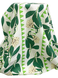 Alabaster/Deep Moss Green/Lime 100% Linen Vertical Floral Print Canvas-Like Woven - European Mill - 55W