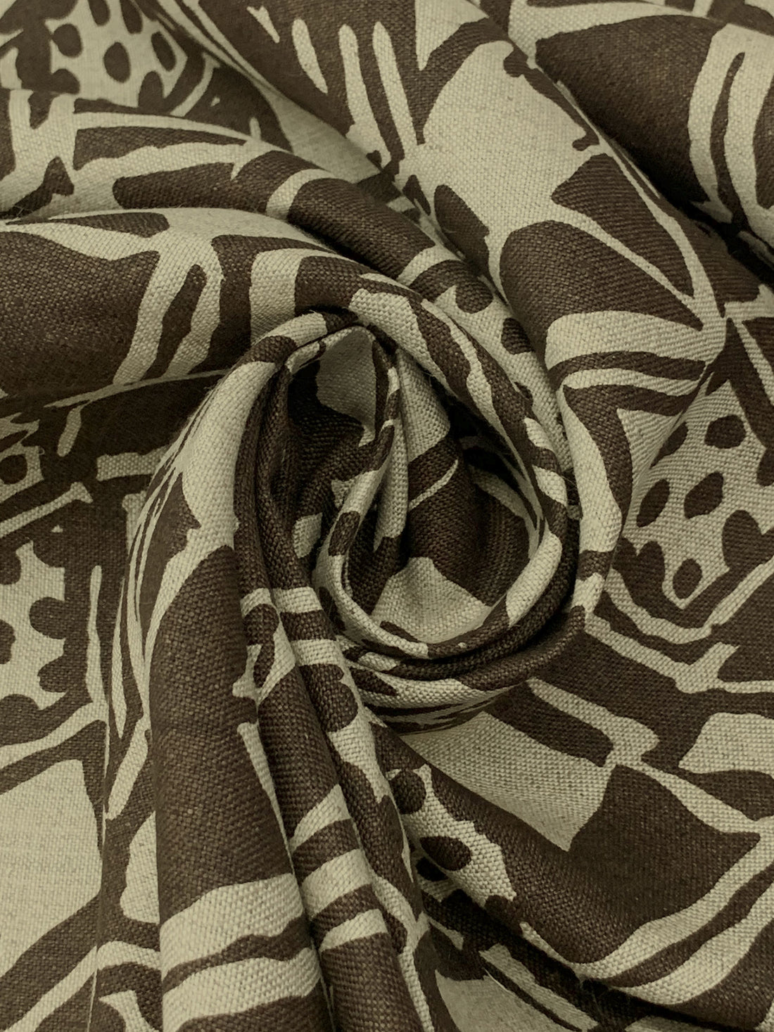 Carob Brown/Sandstone 100% Linen Abstract Print Canvas-Like Woven - European Mill - 58W