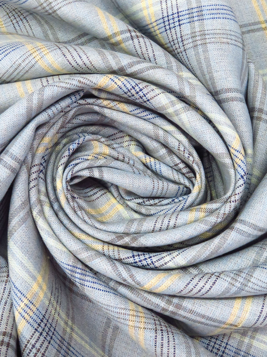 Sky Blue/Pastel Yellow/Light Stone Terrace/Multi 100% Linen Yarn-Dyed Plaid Weave Shirt Weight Woven - European Mill - 58W