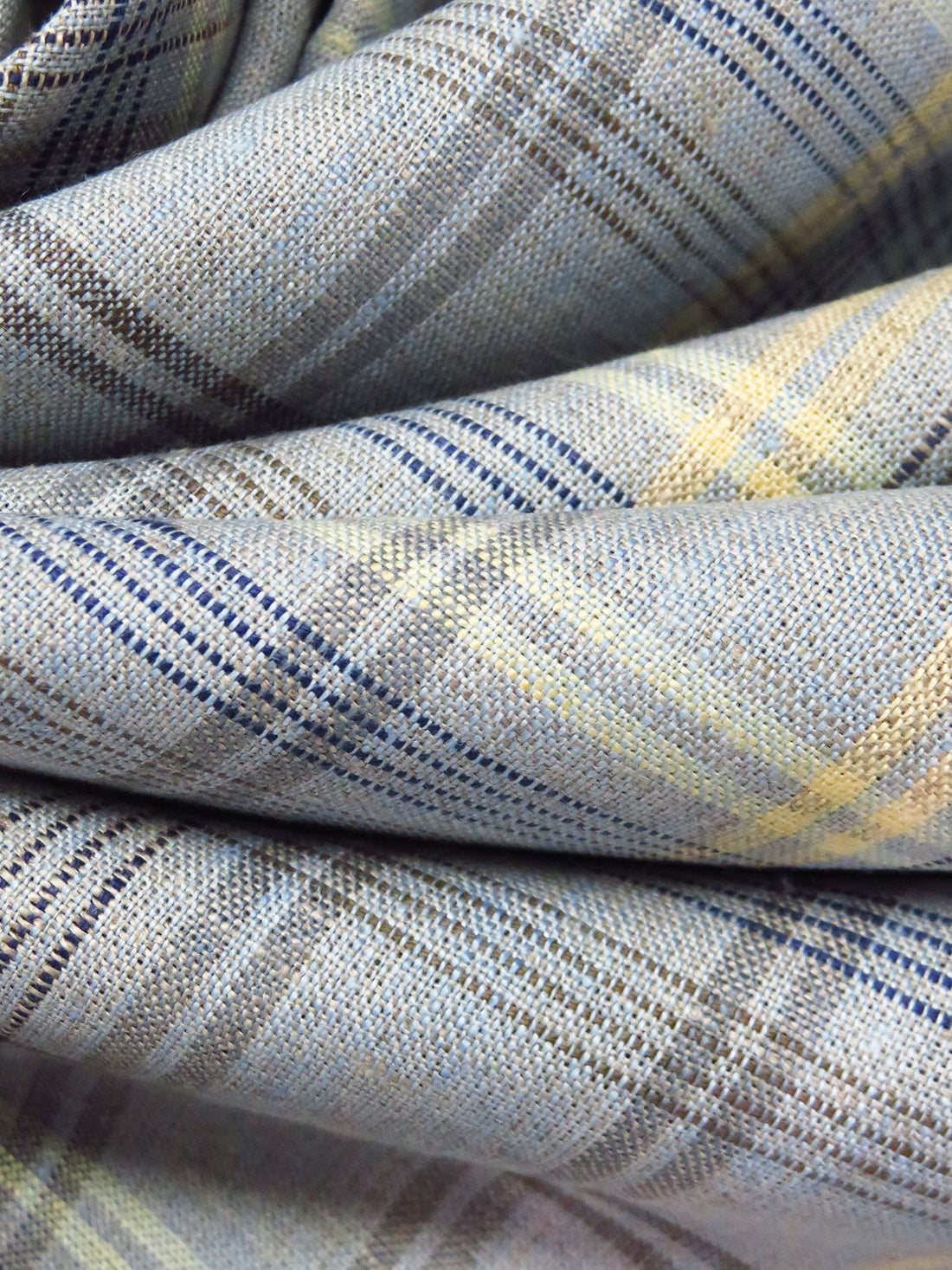 Sky Blue/Pastel Yellow/Light Stone Terrace/Multi 100% Linen Yarn-Dyed Plaid Weave Shirt Weight Woven - European Mill - 58W