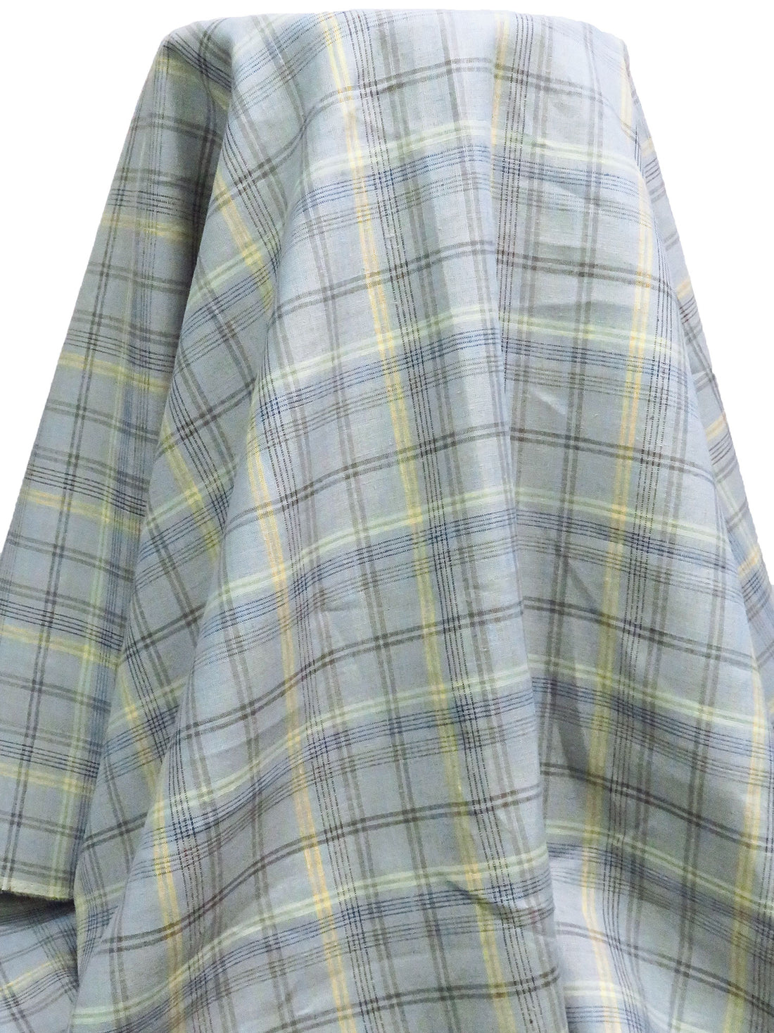 Sky Blue/Pastel Yellow/Light Stone Terrace/Multi 100% Linen Yarn-Dyed Plaid Weave Shirt Weight Woven - European Mill - 58W