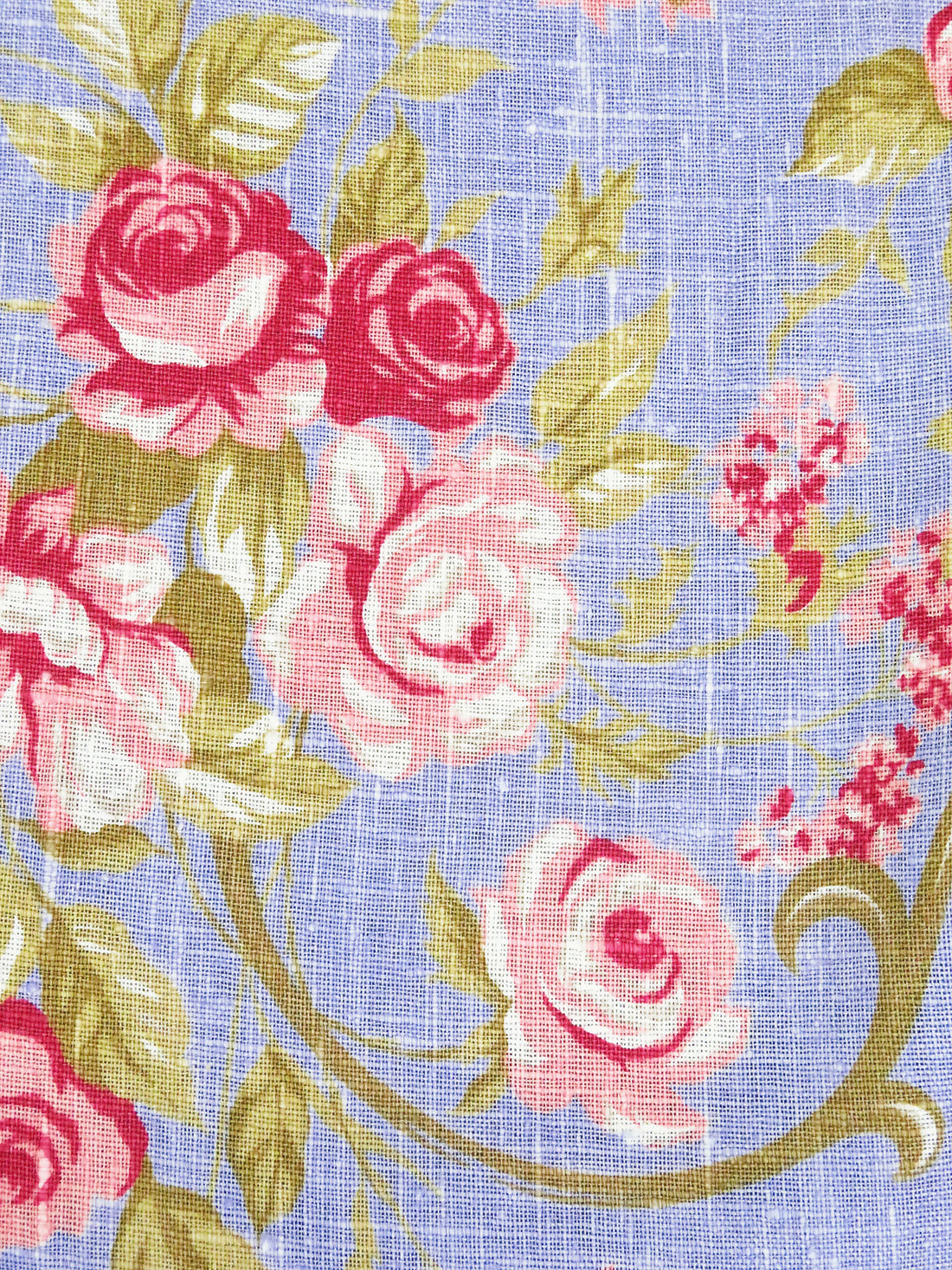 Light Coral/Misty Moss/Lavender Blue/Multi 100% Linen Decorative Floral Print Canvas-Like Woven - European Mill - 55W