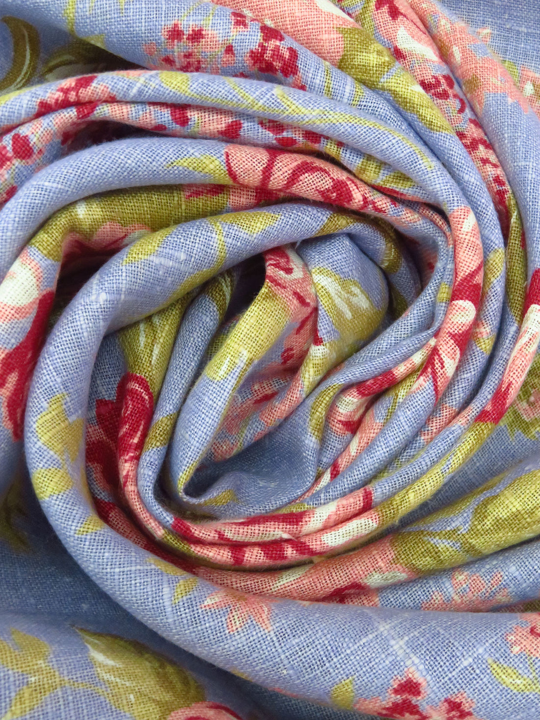 Light Coral/Misty Moss/Lavender Blue/Multi 100% Linen Decorative Floral Print Canvas-Like Woven - European Mill - 55W