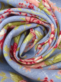 Light Coral/Misty Moss/Lavender Blue/Multi 100% Linen Decorative Floral Print Canvas-Like Woven - European Mill - 55W