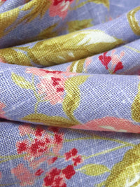 Light Coral/Misty Moss/Lavender Blue/Multi 100% Linen Decorative Floral Print Canvas-Like Woven - European Mill - 55W