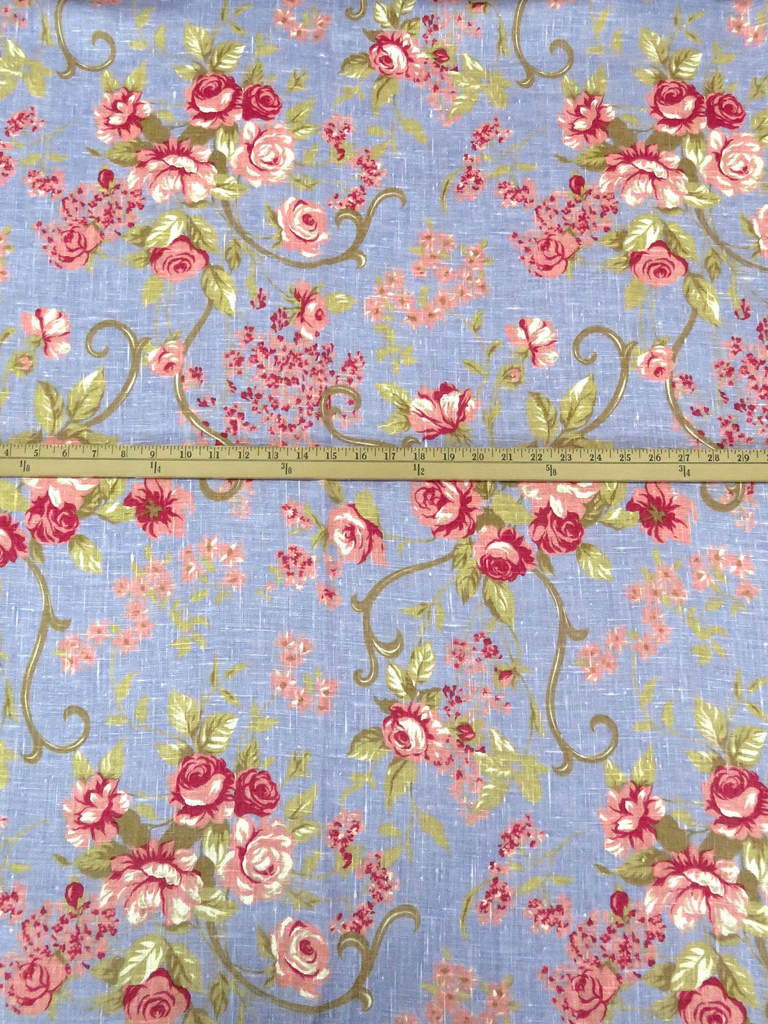 Light Coral/Misty Moss/Lavender Blue/Multi 100% Linen Decorative Floral Print Canvas-Like Woven - European Mill - 55W