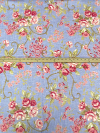 Light Coral/Misty Moss/Lavender Blue/Multi 100% Linen Decorative Floral Print Canvas-Like Woven - European Mill - 55W