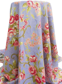 Light Coral/Misty Moss/Lavender Blue/Multi 100% Linen Decorative Floral Print Canvas-Like Woven - European Mill - 55W