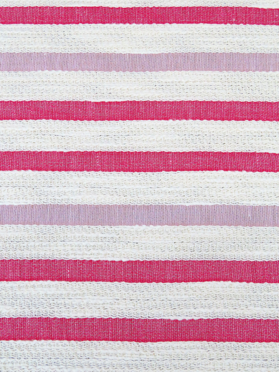 Cream/Fuchsia/Mauve Pink Cotton/Rayon Blend Horizontal Stripe Weave Boucle Suiting - NY Designer - 52W