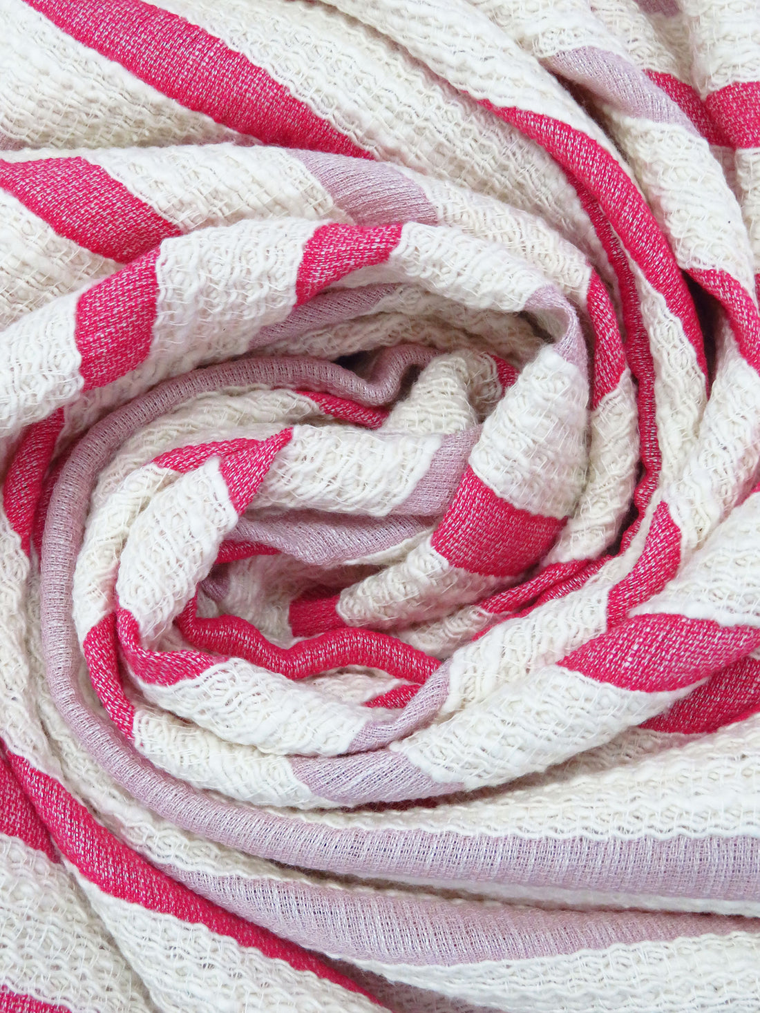 Cream/Fuchsia/Mauve Pink Cotton/Rayon Blend Horizontal Stripe Weave Boucle Suiting - NY Designer - 52W
