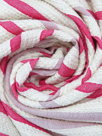 Cream/Fuchsia/Mauve Pink Cotton/Rayon Blend Horizontal Stripe Weave Boucle Suiting - NY Designer - 52W