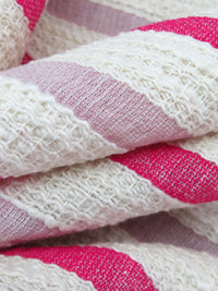 Cream/Fuchsia/Mauve Pink Cotton/Rayon Blend Horizontal Stripe Weave Boucle Suiting - NY Designer - 52W