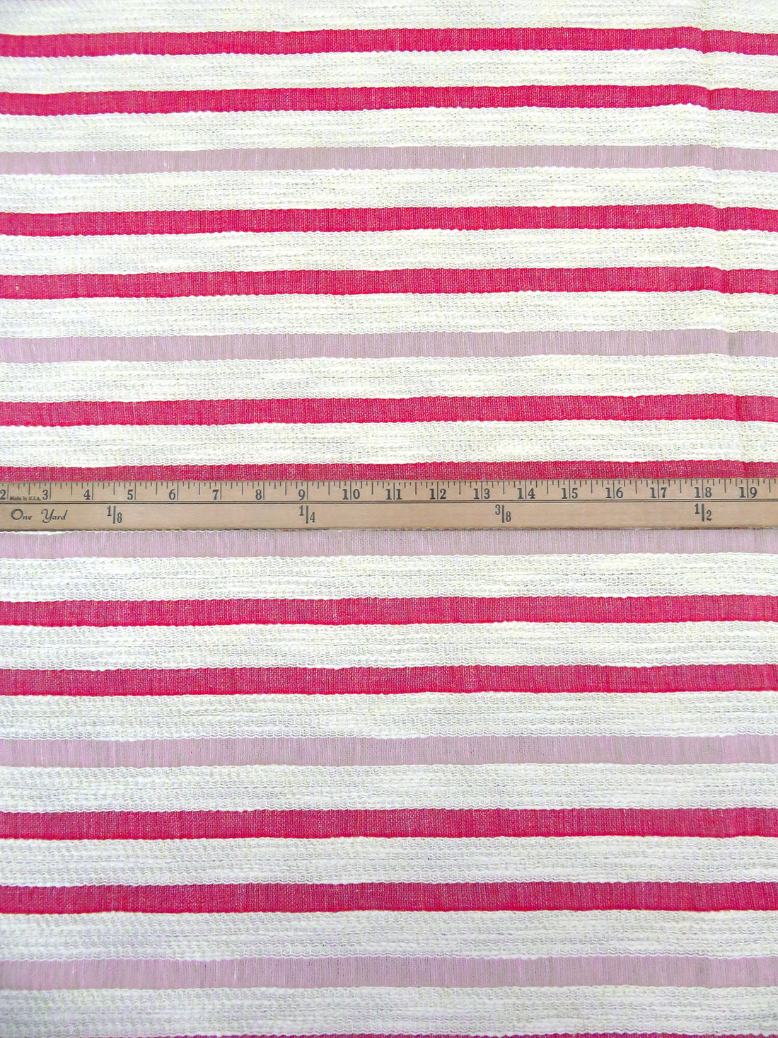 Cream/Fuchsia/Mauve Pink Cotton/Rayon Blend Horizontal Stripe Weave Boucle Suiting - NY Designer - 52W