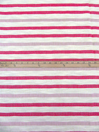 Cream/Fuchsia/Mauve Pink Cotton/Rayon Blend Horizontal Stripe Weave Boucle Suiting - NY Designer - 52W