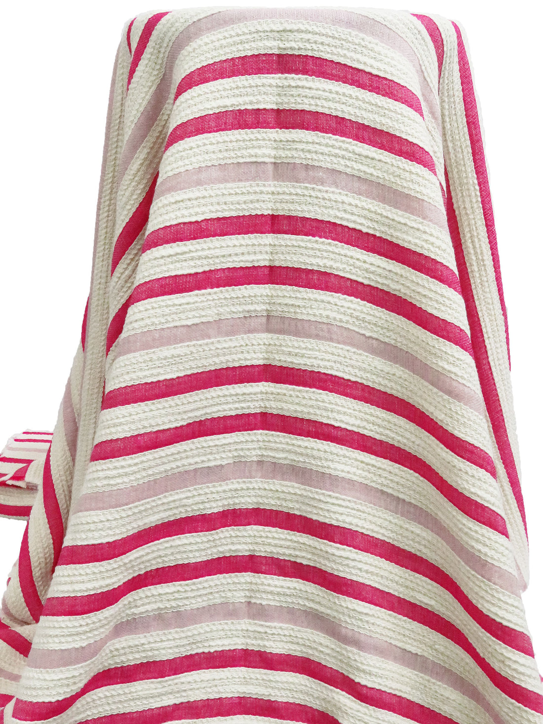 Cream/Fuchsia/Mauve Pink Cotton/Rayon Blend Horizontal Stripe Weave Boucle Suiting - NY Designer - 52W
