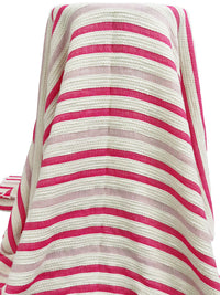 Cream/Fuchsia/Mauve Pink Cotton/Rayon Blend Horizontal Stripe Weave Boucle Suiting - NY Designer - 52W