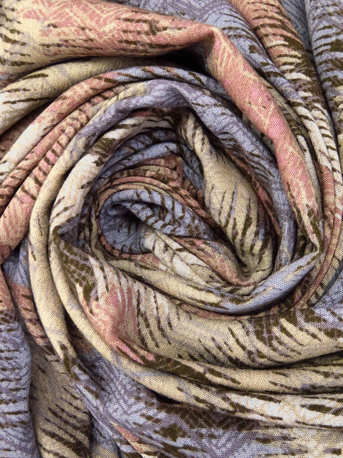 Mauve Pink/Mud Brown/Pale Lavender 100% Rayon Abstract Print Crinkle Challis - Robert Kaufman - 52W