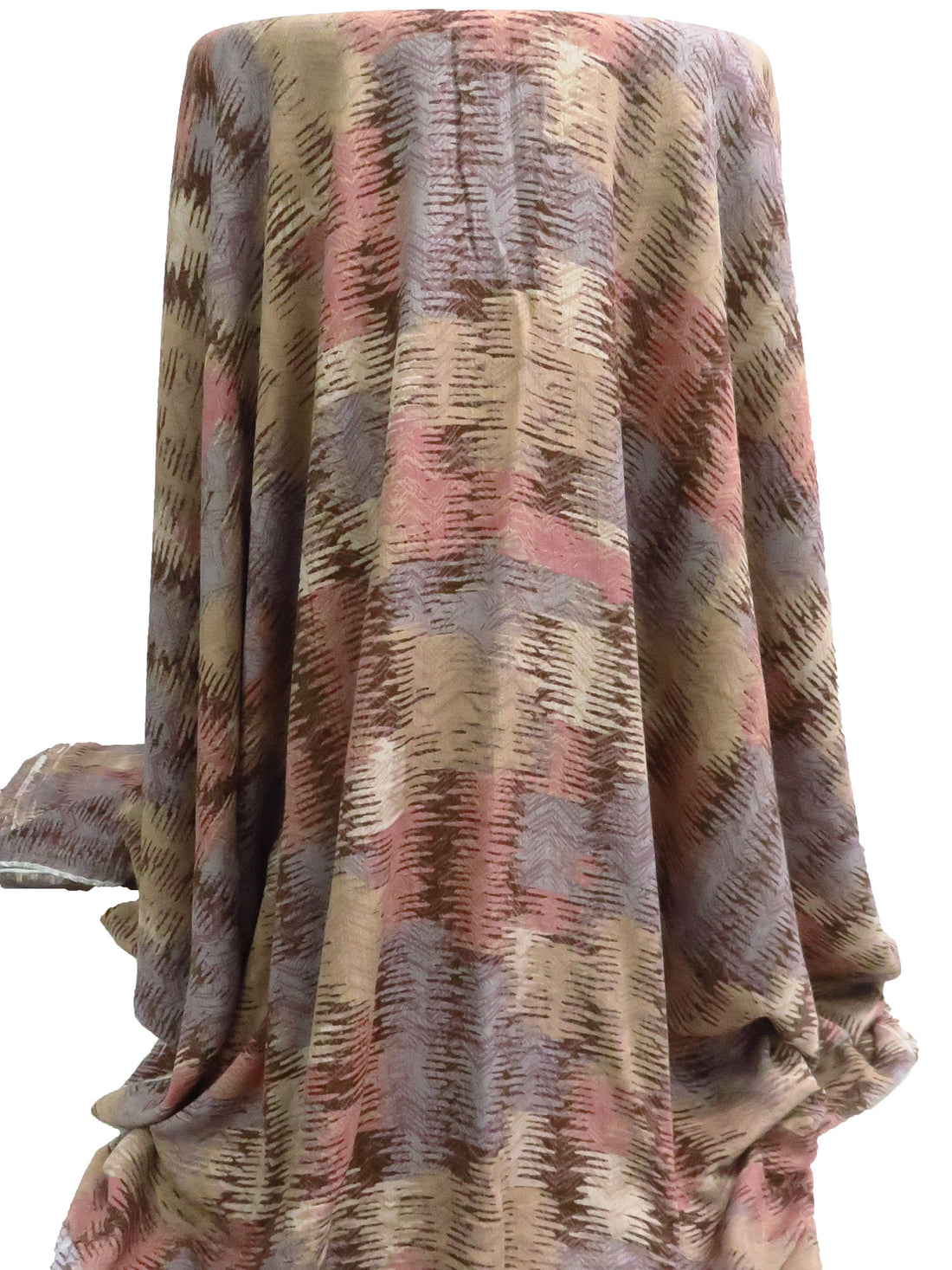 Mauve Pink/Mud Brown/Pale Lavender 100% Rayon Abstract Print Crinkle Challis - Robert Kaufman - 52W