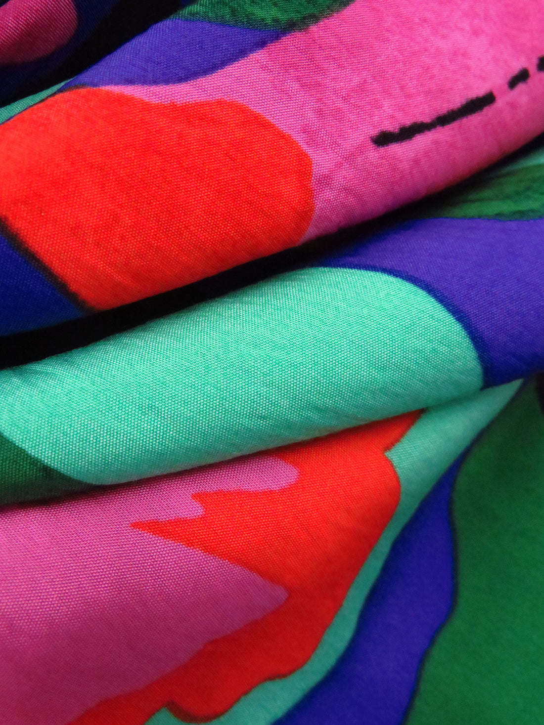 Fuchsia/Royal Blue/Green/Sunset Yellow/Multi Rayon/Nylon Large Abstract Floral Print Challis 56W