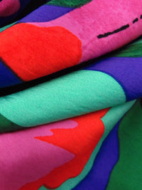 Fuchsia/Royal Blue/Green/Sunset Yellow/Multi Rayon/Nylon Large Abstract Floral Print Challis 56W