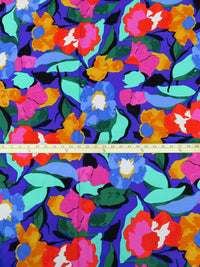 Fuchsia/Royal Blue/Green/Sunset Yellow/Multi Rayon/Nylon Large Abstract Floral Print Challis 56W