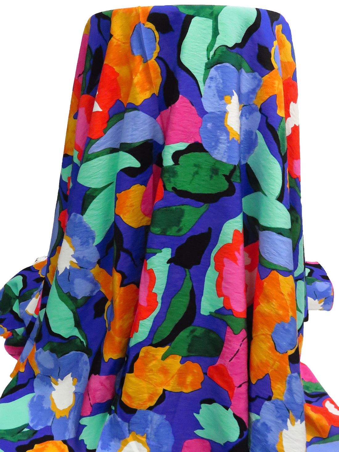 Fuchsia/Royal Blue/Green/Sunset Yellow/Multi Rayon/Nylon Large Abstract Floral Print Challis 56W