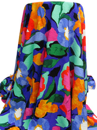 Fuchsia/Royal Blue/Green/Sunset Yellow/Multi Rayon/Nylon Large Abstract Floral Print Challis 56W