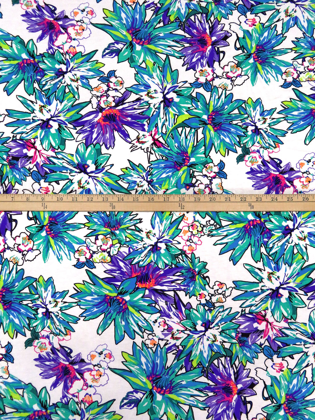 Aqua/Bright Fuchsia/Blue Iris/Multi Rayon/Lycra Tropical Pulse Print Jersey Knit 60W